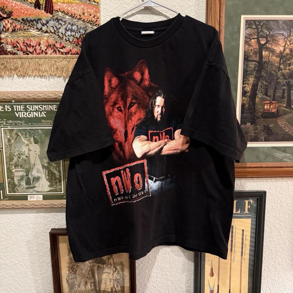 Vintage 90s RARE Kevin Nash NWO New World Order Wolf Pack Shirt Black Size 3XL